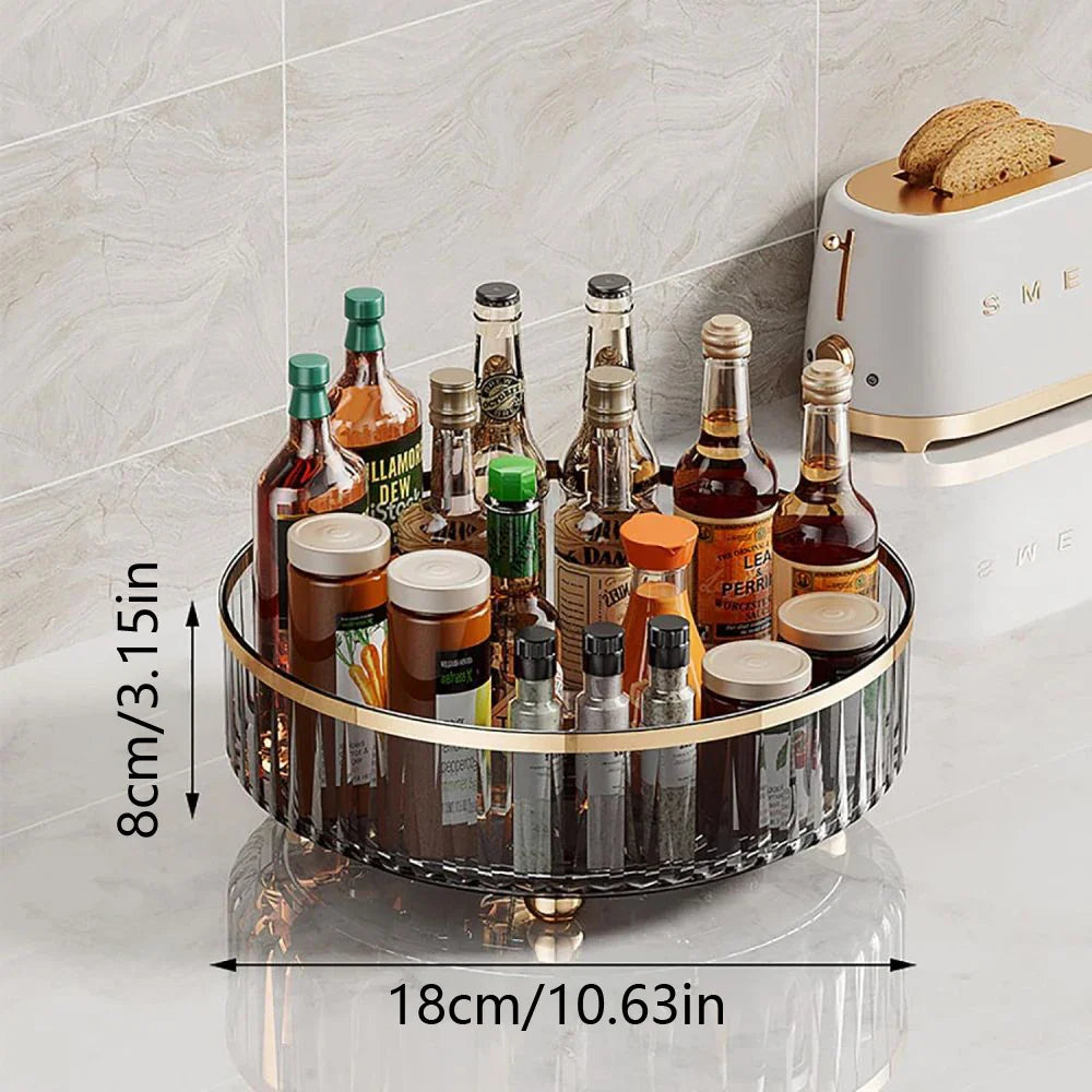 Round Plastic Clear Rotating Container Bins - For Cabinet, Pantry, Kitchen Countertop, and Refrigerator - Grey