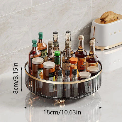Round Plastic Clear Rotating Container Bins - For Cabinet, Pantry, Kitchen Countertop, and Refrigerator - Grey