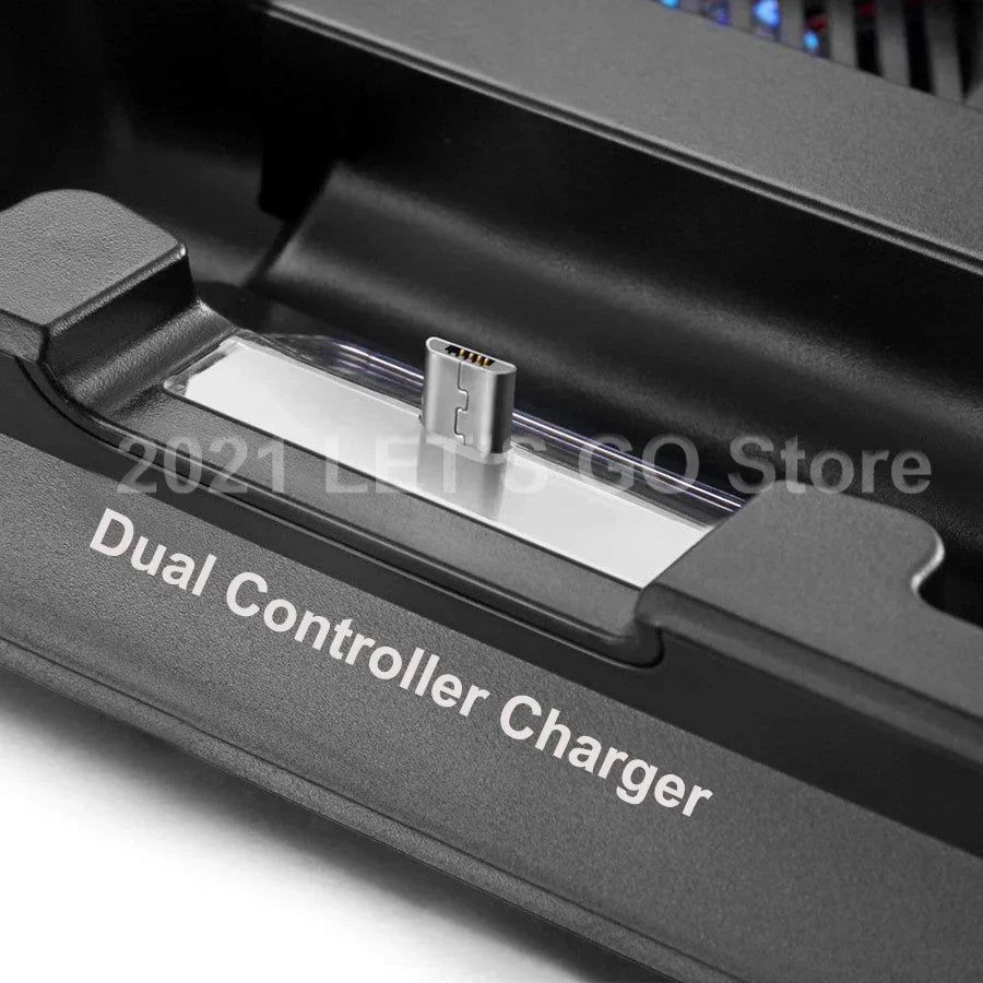 PS4 Slim Vertical Stand — Cooling Fan & Controller Charging Dock Station