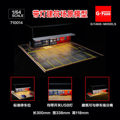 GFans 1:64 Scale Diorama Car Garage Model – LED Lighted Parking Lot DIY City Set for Collection & Display Gifts