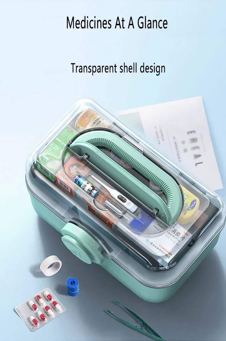 Large Capacity Family Medicine Organizer Box – Portable Plastic First Aid Kit & Home Medicine Storage Organizer