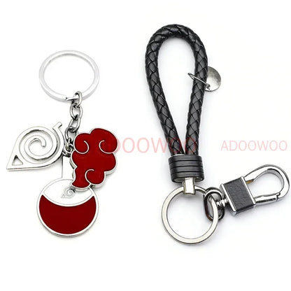 Bandai Naruto Red Cloud Alloy Keychain Set – 20 Styles Anime Woven Leather Rope Charm Car Pendant Punk Jewelry Gift Accessories