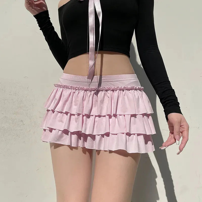 Women’s Bow A-Line Mini Skirt — Sexy Slim Low-Waist Casual Y2K Skirt, Summer Fashion Streetwear in Pink