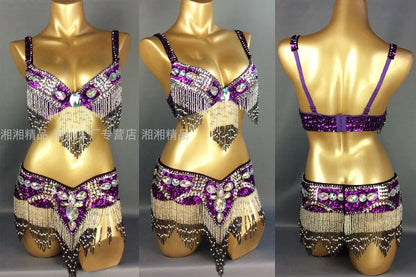 Sexy Girl Belly Dance Costume Set – Bra & Belt Set in 10 Colors for Ladies Bellydancing