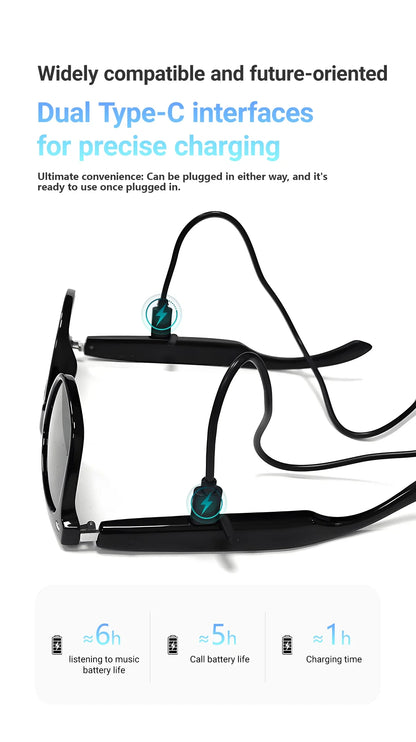 Smart Glasses with AI Translation – Supports 100+ Languages, Bluetooth TWS, Calls, Music, Noise Reduction & Light Control for Men & Women