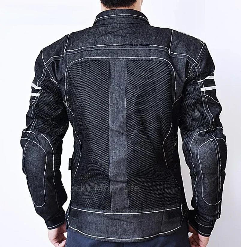 KOMINE JK006 Motorcycle Jacket — Spring Breathable Denim Mesh Racing Jacket with High-Performance Drop Resistance