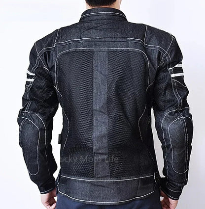 KOMINE JK006 Motorcycle Jacket — Spring Breathable Denim Mesh Racing Jacket with High-Performance Drop Resistance