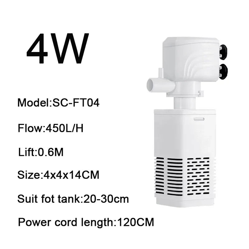 3 in 1 Aquarium Filter Pump – Silent Submersible Air Oxygen Aerator, Water Changer & Wave Maker, 220