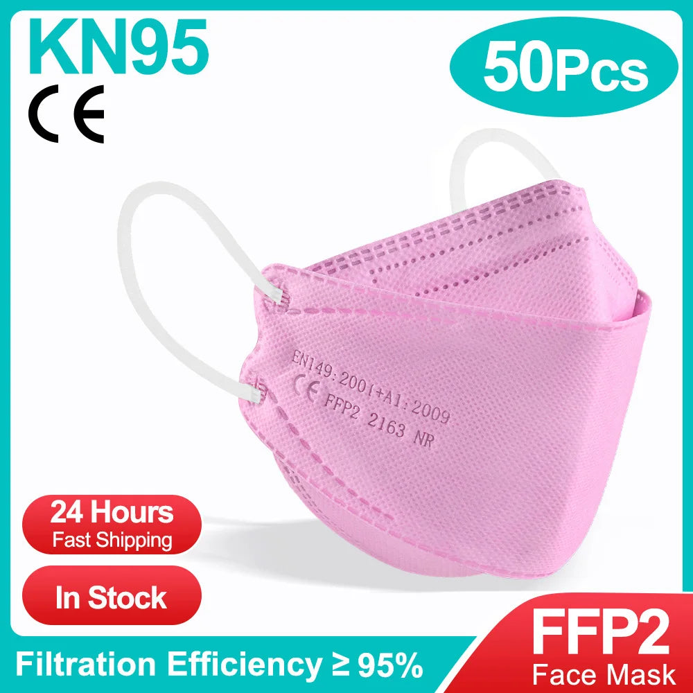 10-100PCS FFP2 Face Masks — CE Approved Disposable KN95 KF94 Black Fish Style Protective Masks