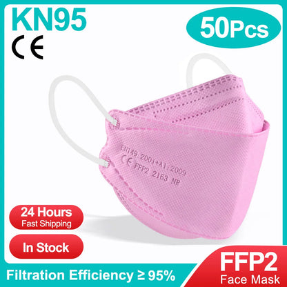 10-100PCS FFP2 Face Masks — CE Approved Disposable KN95 KF94 Black Fish Style Protective Masks