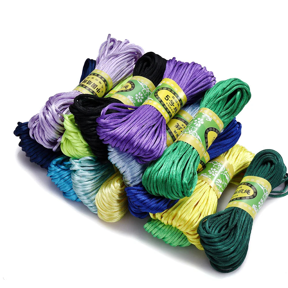 20m/Lot Chinese Knotting Silk Macrame Cord – 1.5mm & 2mm Nylon Black Satin Beading & Shamballa Thread