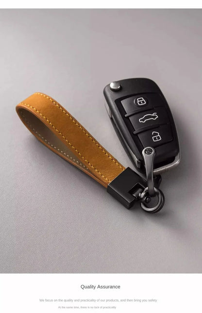 Luxury Genuine Leather Car Keychain – Pure Color Buckle Key Ring, Stylish Car Accessory Gift