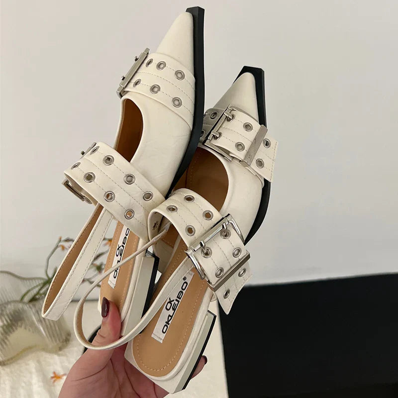 2025 Women’s Designer Flats – Luxury Buckle Slingback Sandals with Pointed Toe, Casual Mules for Ladies