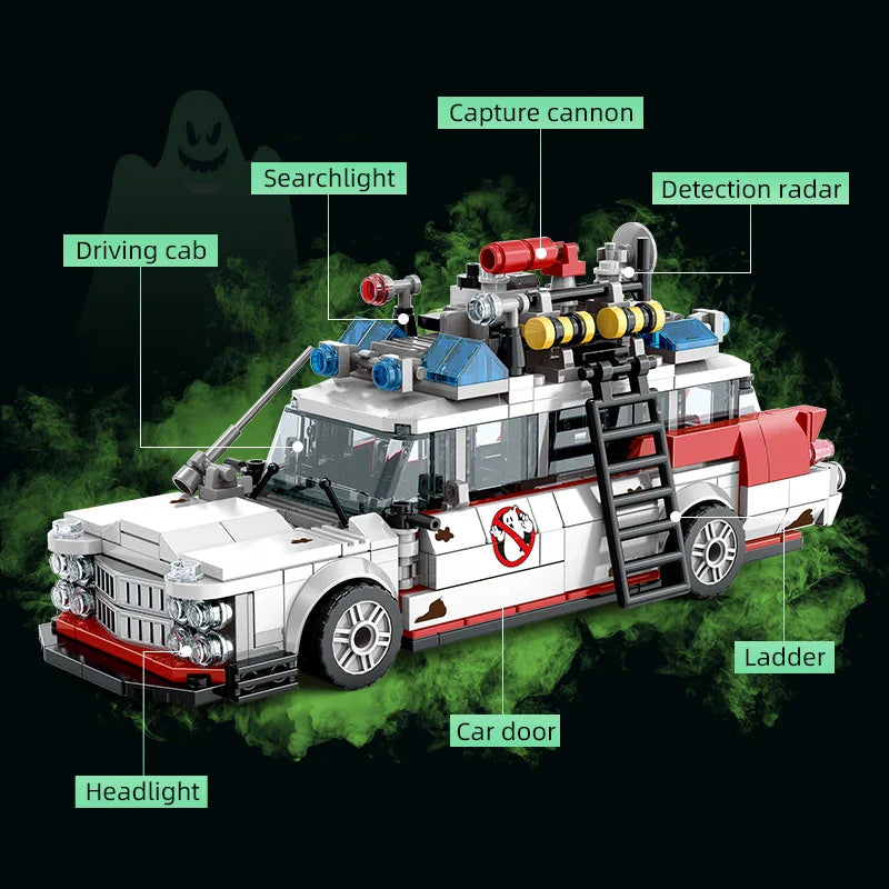 Creative Ghostbusters ECTO-1 Vehicle – Technical Building Blocks Racing Car Model, Assembly Toy for Kids & Adults