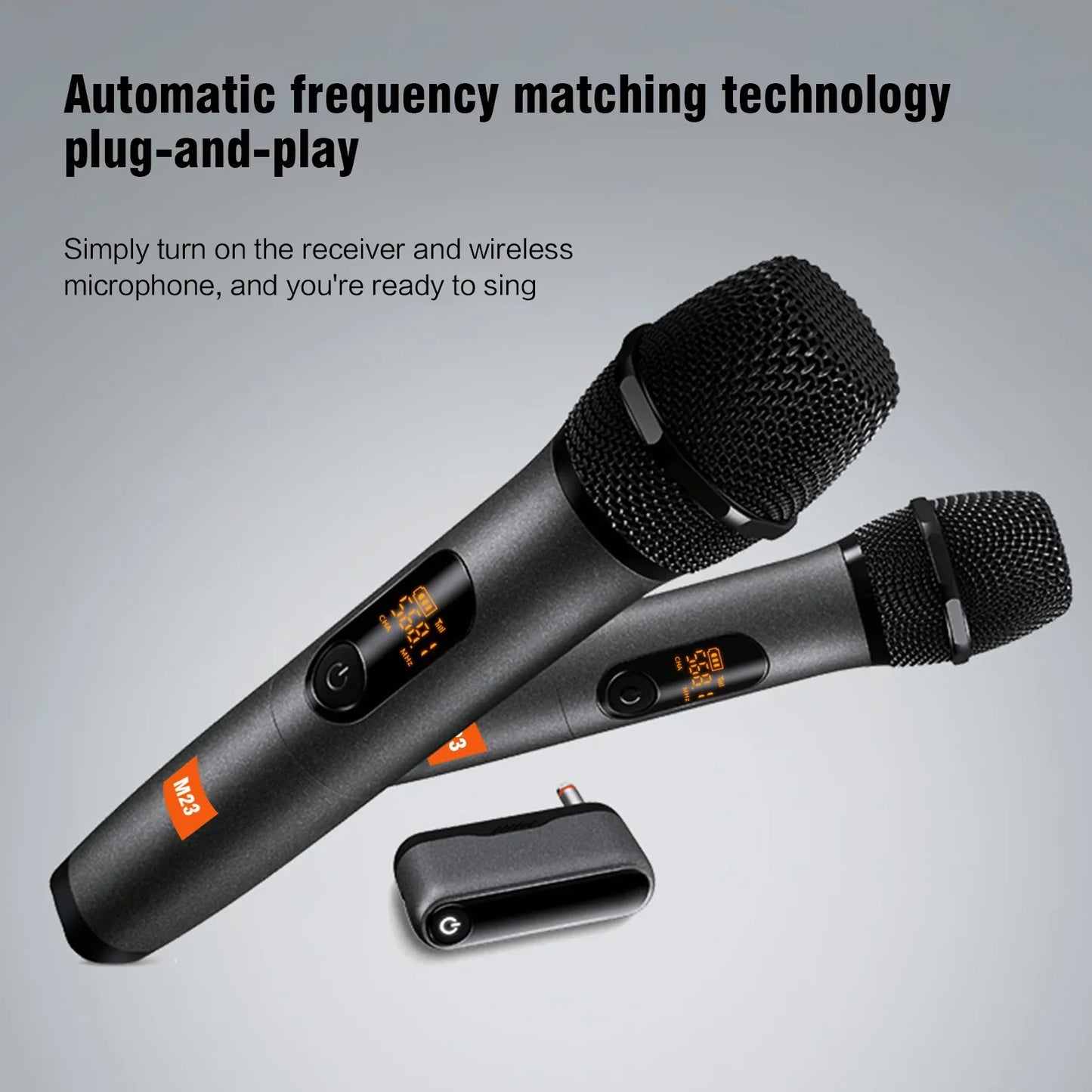 M23 UHF 2-Channel Wireless Microphone System – Rechargeable Cordless Handheld Mic for Karaoke, Church, Party, DJ