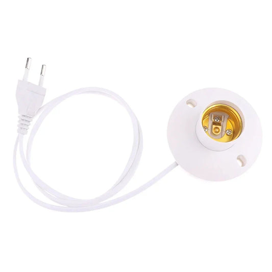 EU LED Stand Lamp Holder — E27 Bulb Plug Dome Socket with Cable Base for Table Lamps, Nightstands, and Lighting Accessories