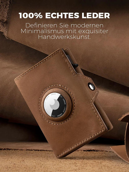 Genuine Leather Wallet with Coin Pocket – RFID Blocker Airtag Wallet for Men