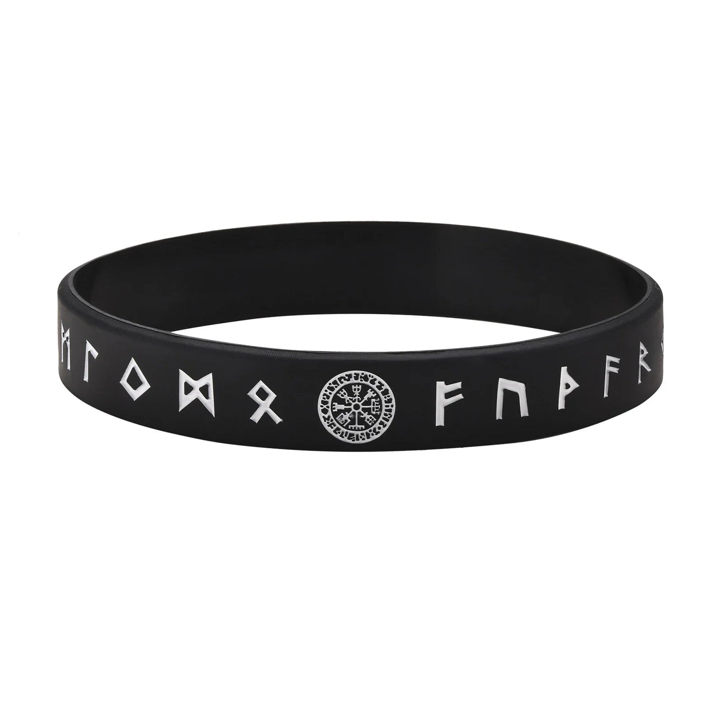 Vnox 12mm Silicone Bracelet for Men - Soft Rubber Viking Compass Rune Amulet Wristband Set