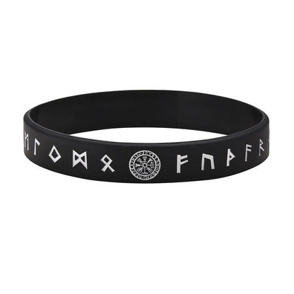 Vnox 12mm Silicone Bracelet for Men - Soft Rubber Viking Compass Rune Amulet Wristband Set