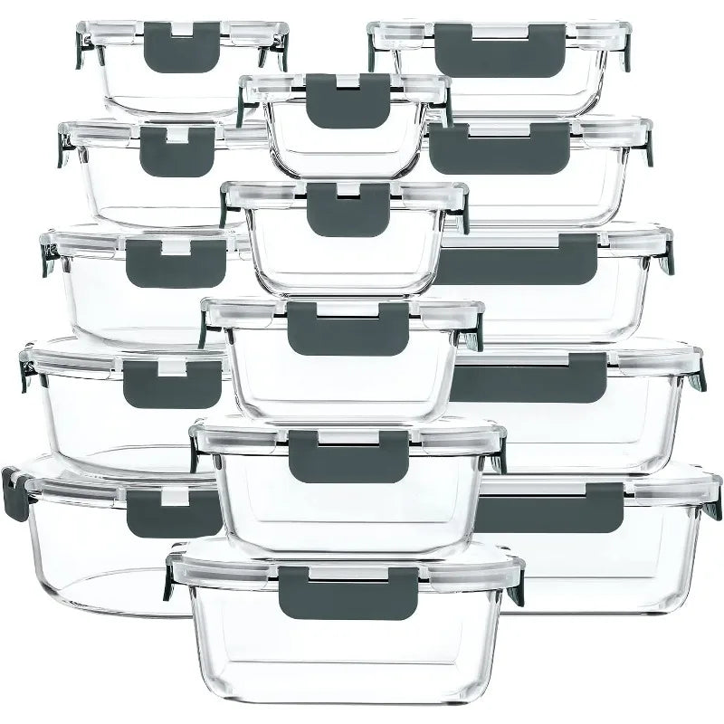 30-Piece Glass Food Storage Container Set — Airtight Meal Prep Containers with Upgraded Snap-Lock Lids, Oven Safe