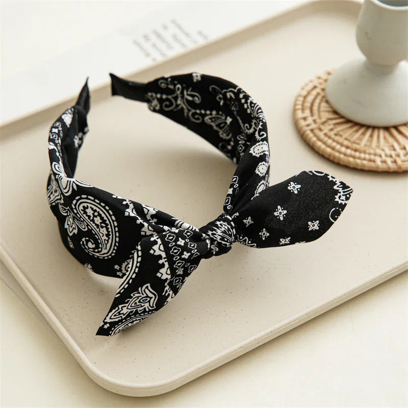 Fashion Paisley Bandana Headband — Knotted Bow Rabbit Ear Turban Hairwrap for Women & Girls