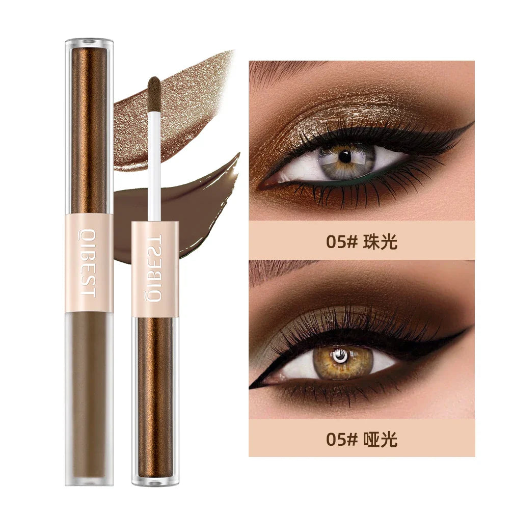 QIBEST Double-Head Glitter Liquid Eyeshadow – Contour Blush, Shimmer & Matte Pigment for Natural Cheek & Eye Makeup