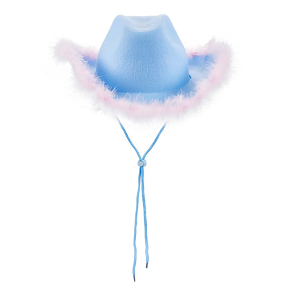 Women's Cowboy Hat – Wide Brim Solid Color with Furry Trim for Parties & Outings