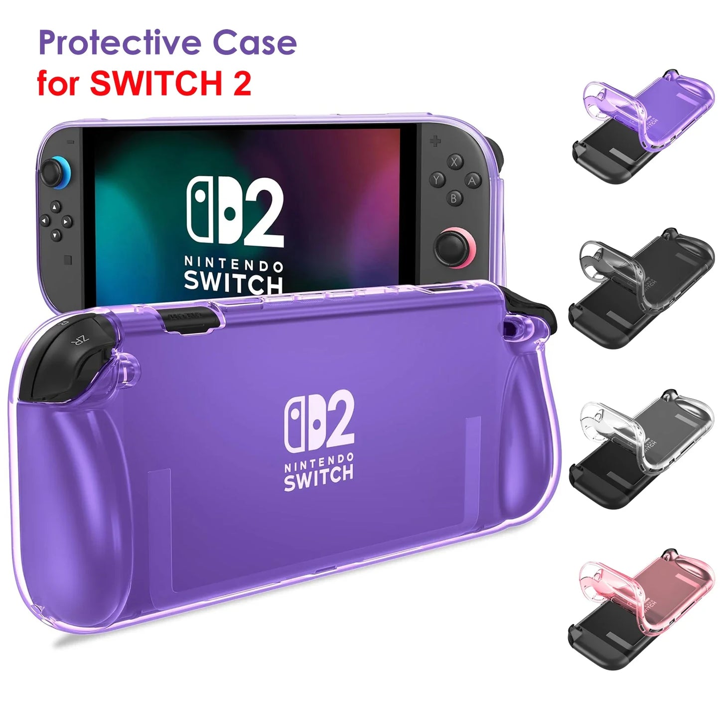 Protective Case Kit for Nintendo Switch 2 (2025) — Clear TPU Cover, Anti-Scratch, Shock-Absorption, Ergonomic Grip Design