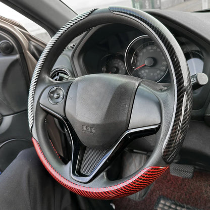 DIY Car Steering Wheel Cover — Microfiber Leather with Glossy Carbon Fiber Look
