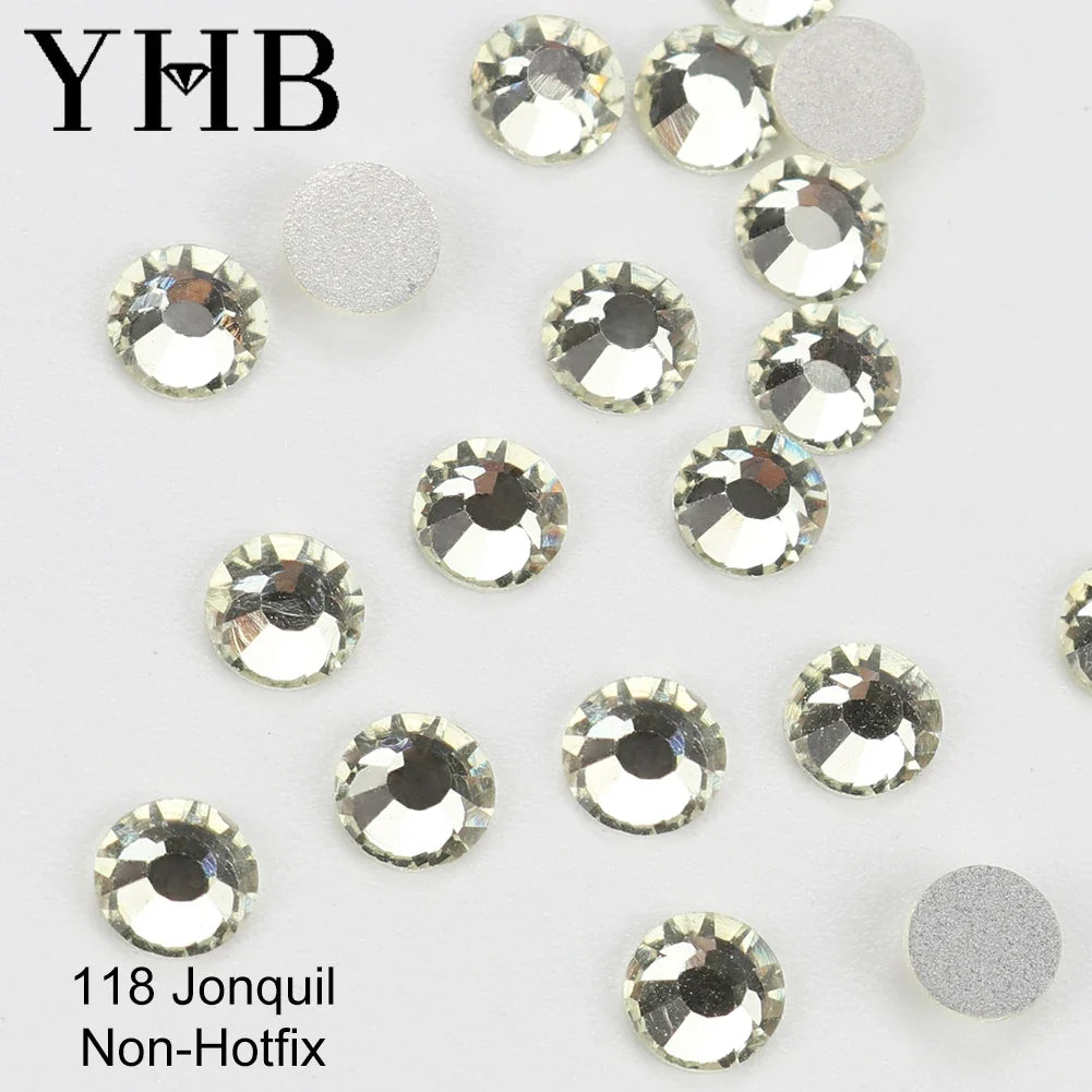 YHB Cold Fix Crystal Flatback Rhinestones - Silver Back Non Hotfix DIY Gems for Nail Art, Bags, Shoes, Garments & Phone Decoration