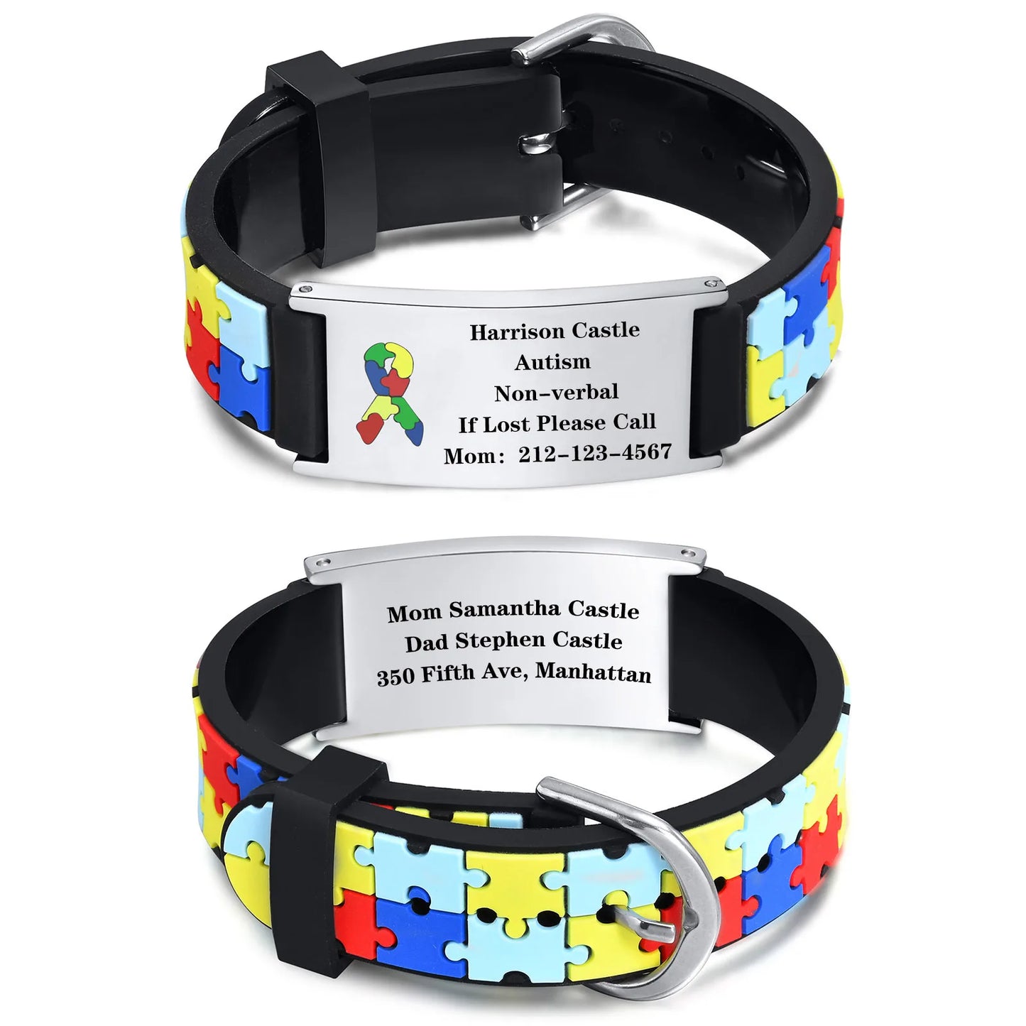 Personalized Autism & Asperger’s Medical Alert Bracelet for Kids – Adjustable Engraved Silicone ID Bracelet for Boys & Girls Gift