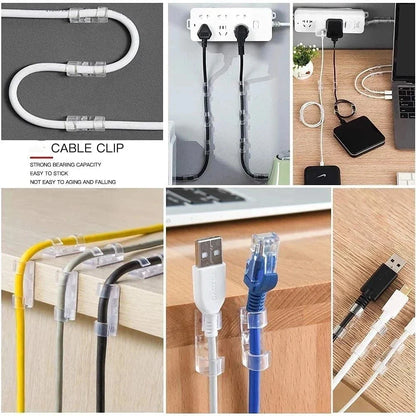 20/5PCS USB Cable Organizer Clips - Wire Winder Holder for Earphone, Mouse Cord - Protector Management with Adhesive Hooks - Desk Clamp Solution