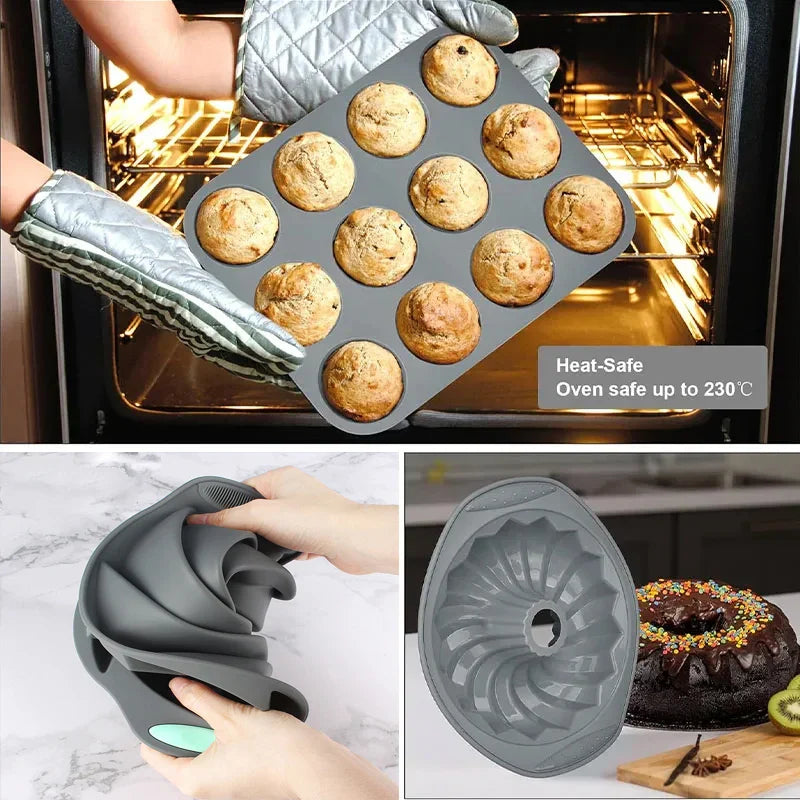 3D Silicone Bread and Muffin Mold Set - Heat Resistant, Non-Stick Kitchen Bakeware for Cakes and Pastries