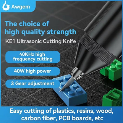 Awgem 40KHz Handheld Ultrasonic Cutter — DIY Electric Carving Tool for Plastic, Resin, 3D Printing & Textile Cutting