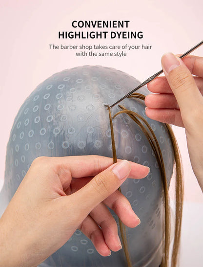 Silicone Hair Highlighting Cap with Hook Needle – Reusable Hair Dye Set for Salon & Professional Hair Coloring