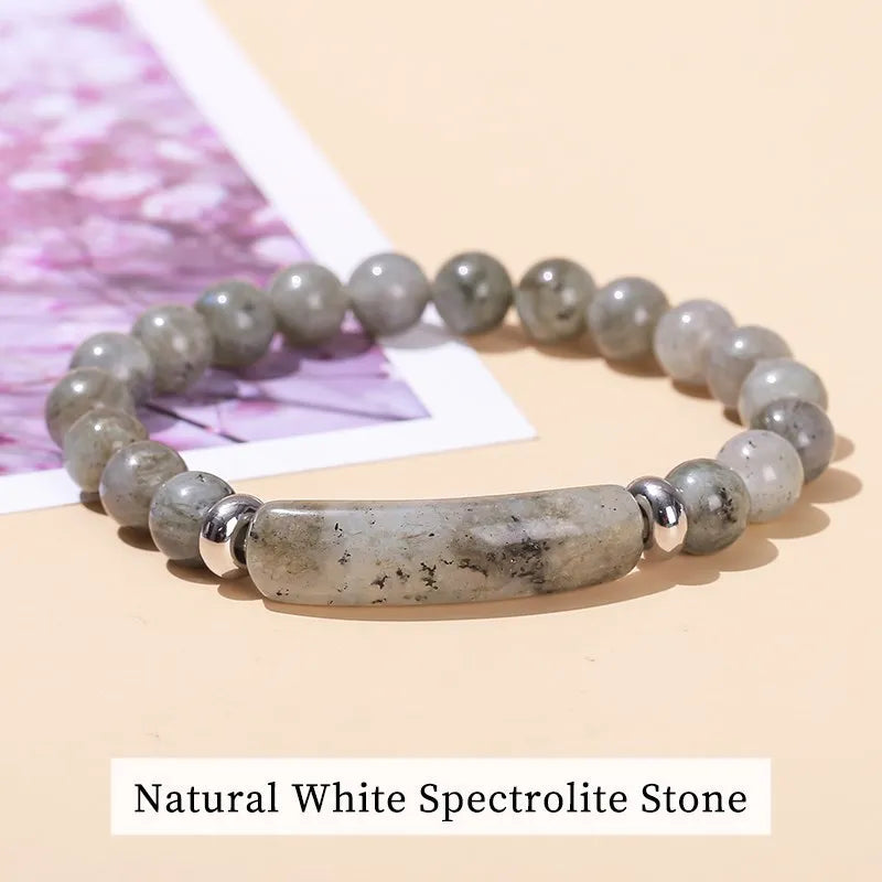 JD Natural Stone Tiger Eye & Amethyst Rectangle Bar Charm Bracelet – Healing Crystal Rough Chakra Jewelry for Men & Women Elastic Wrist Band