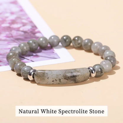 JD Natural Stone Tiger Eye & Amethyst Rectangle Bar Charm Bracelet – Healing Crystal Rough Chakra Jewelry for Men & Women Elastic Wrist Band