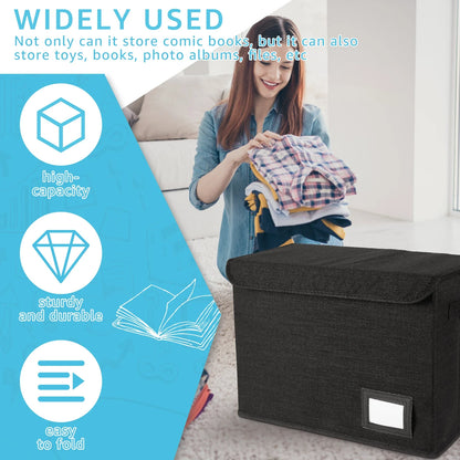 Foldable Clothing Storage Box with Lid – Washable Multi-Purpose Organizer Bin with Handle for Home, Office & Comic Book Storage