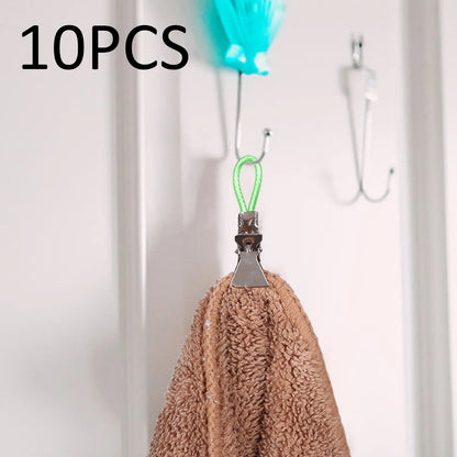 10pcs Metal Towel Clips - Hanging Loop Clip Hangers for Kitchen & Bathroom Organization