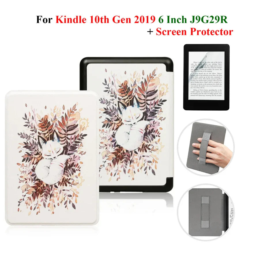 Kindle 10th Gen 6" Leather Case – Hand Strap & Screen Protector Cover with Wake/Sleep Function (2019, J9G29R)