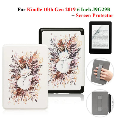 Kindle 10th Gen 6" Leather Case – Hand Strap & Screen Protector Cover with Wake/Sleep Function (2019, J9G29R)