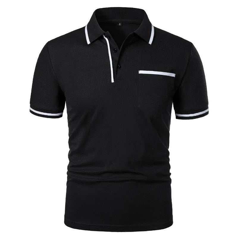Men's Short Sleeve Polo Shirt - Breathable Solid Color Casual Summer Top with Pocket Design