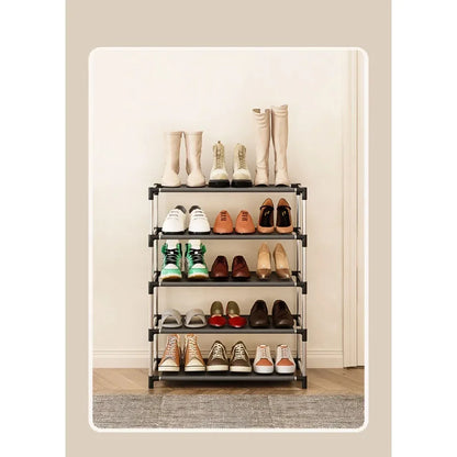 Stylish Metal Shoe Rack: Space-Saving Shoe Shelf Organizer Stand Holder in Black - Perfect for Living Room Footwear Storage