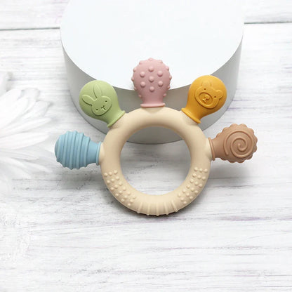 Multicolor Silicone Baby Teething Ring – Handheld Teether Toy for 0-12 Months, Chew Beads Sensory Gum Relief Soother