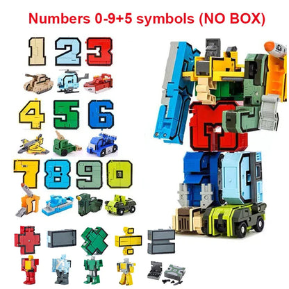 Transforming Robot Action Figure Set – Car Model Alphabet & Math Educational Deformation Toys for Kids Learning & Play