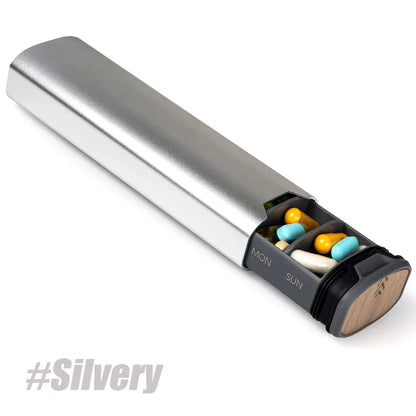 7-Day Weekly Pill Organizer – Large Capacity Aluminum & Wood Pill Box for Vitamins & Medicine
