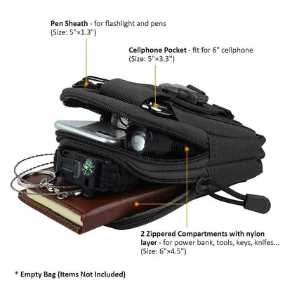 Tactical Universal Cell Phone Holster – Military Molle Hip Waist Belt Bag, Wallet Pouch with Zipper
