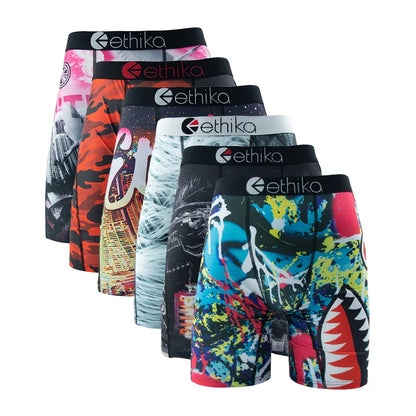 ETHIKA 6-Pack Men’s Boxer Briefs – Breathable Printed Underwear Trunks, Sexy Swim Underpants, Plus Size S–3XL Comfortable Boxers for Men