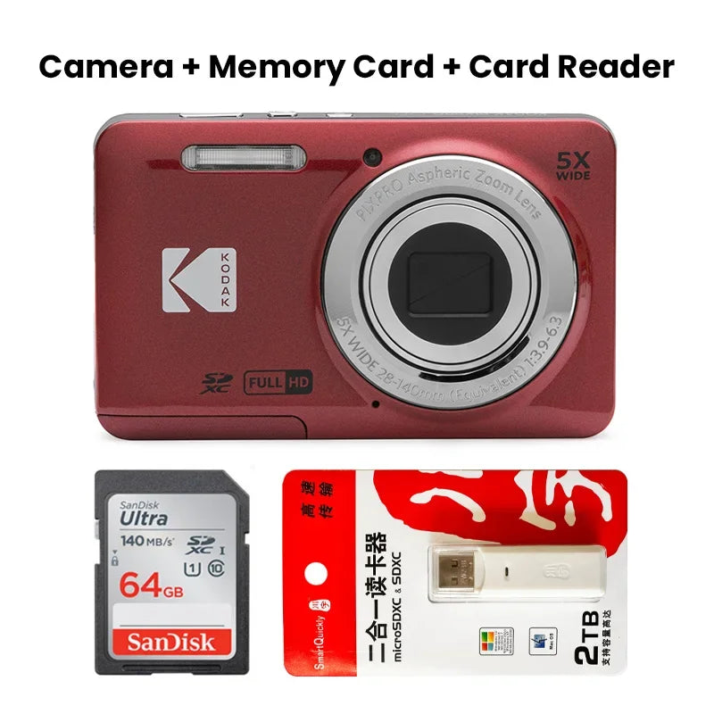 KODAK PIXPRO FZ55-RD 16MP Digital Camera – 5X Optical Zoom, 28mm Wide Angle, 1080P Full HD Video, 2.7" LCD Vlogging Camera