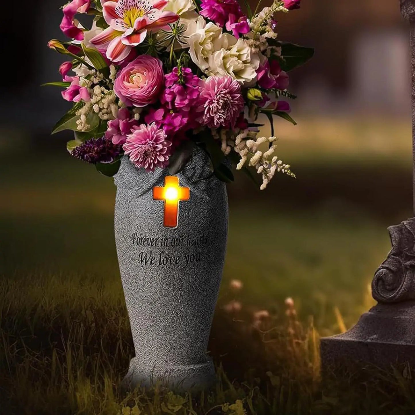 Cemetery Grave Flower Vase – Resin Funeral Flower Holder, Grave Marker Decoration, Memorial Gift for Loved Ones